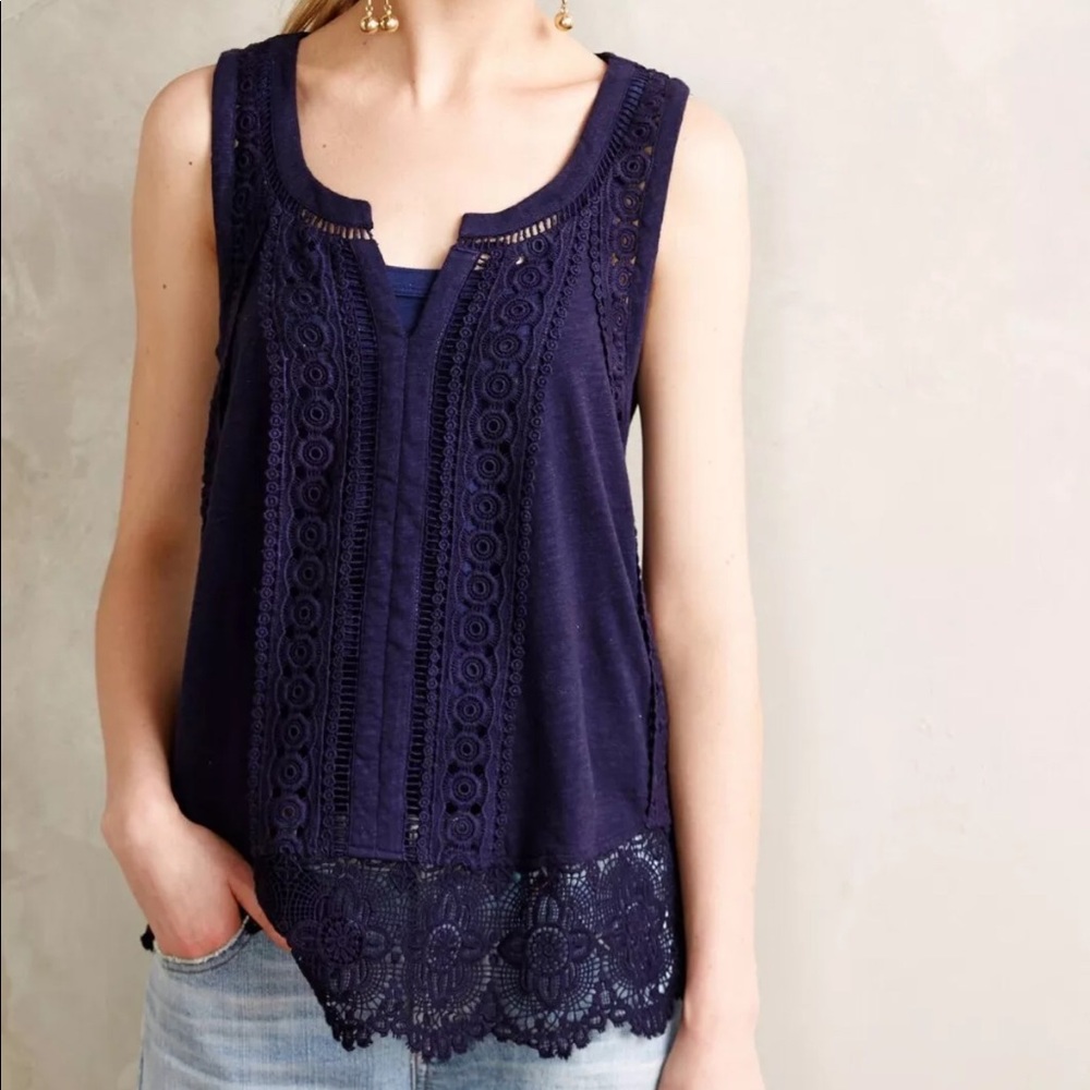 Meadow Rue Navy Ladder Lace Tank Anthropologie XS